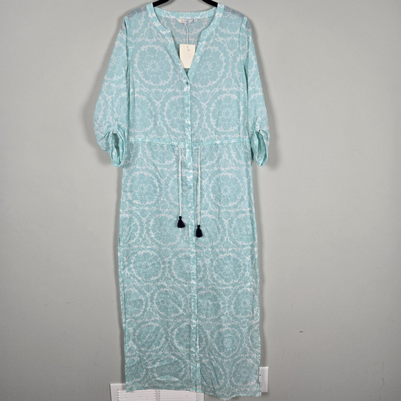 Boden Dresses & Skirts - Boden Womens Floral Kaftan Maxi Shirt Dress 6L Blue Cotton Sheer Boho Beachy NWT